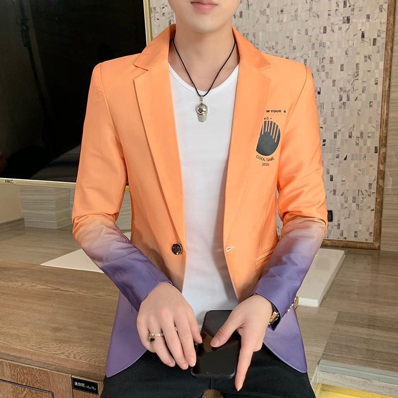 

Blazer Hombre Men's Gradient Color Suit Trendy Mens Suit Blazer Hombre Casual Stage Costumes for Singers Mens Pattern1, Orange