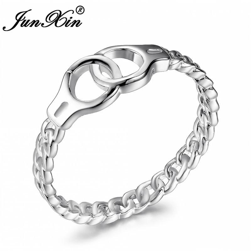 

JUNXIN Dainty Handcuff Ring White Gold Filled Thin Chain Ring Simple Stackable Midi Rings For Women Minimalist Jewelry