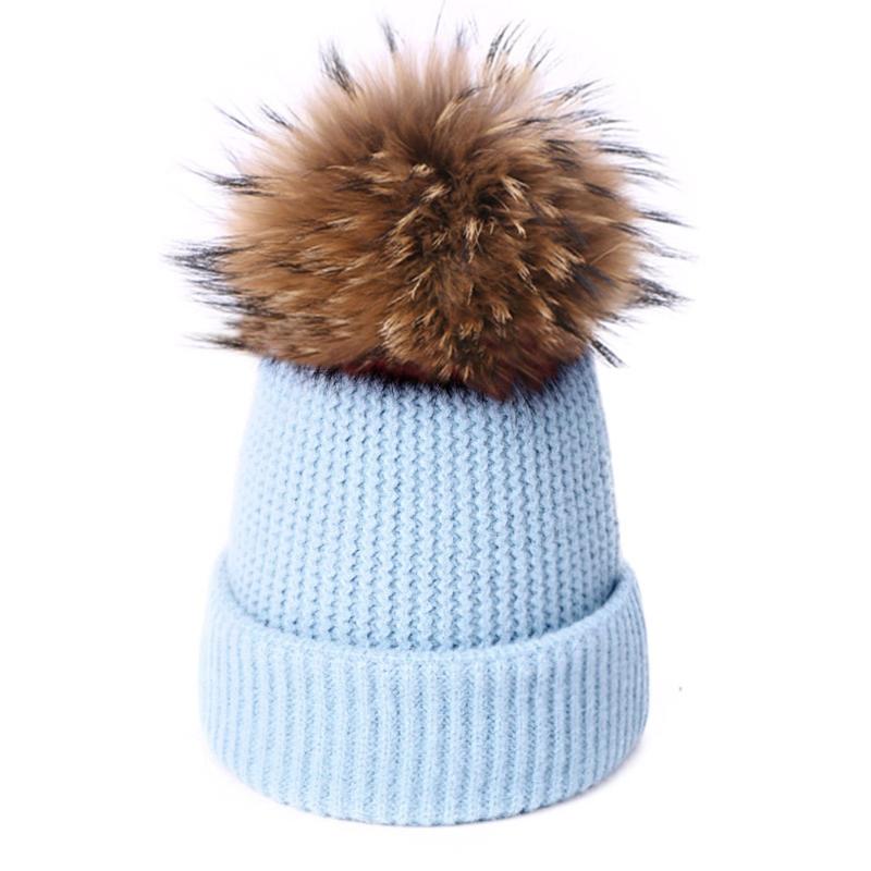 

Winter Autum Hat With Real Fur Pompons Thick Warm Cotton Knitted Bonnet Outdoor Cute Cindy Color Solid Girl Hat Beanie Soft Cap