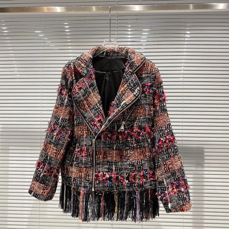 

2020 Little New Tweed Sweet Wind Hem Tassel Heavy Zipper Long Coat Sleeves Ckxy, See chart