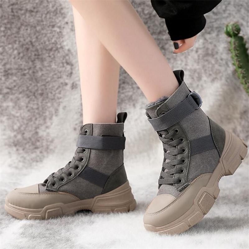 

Women Winter Plush Ankle Boots 2021 Fall Winter Bootee Woman Canvas PU Non-Slip Shoes Ladies Fashion Spring Autumn Boots, Beige