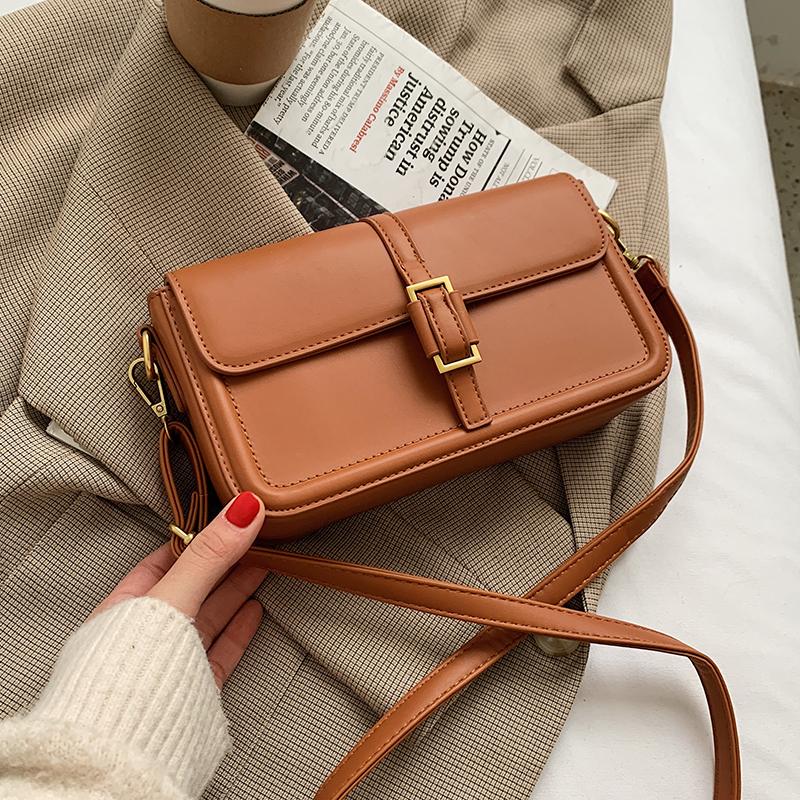 

2021 Pure color contracted PU Leather Designer Fashion Crossbody Shoulder Handbags 2021 Female Luxury Trend Small Bags, Black