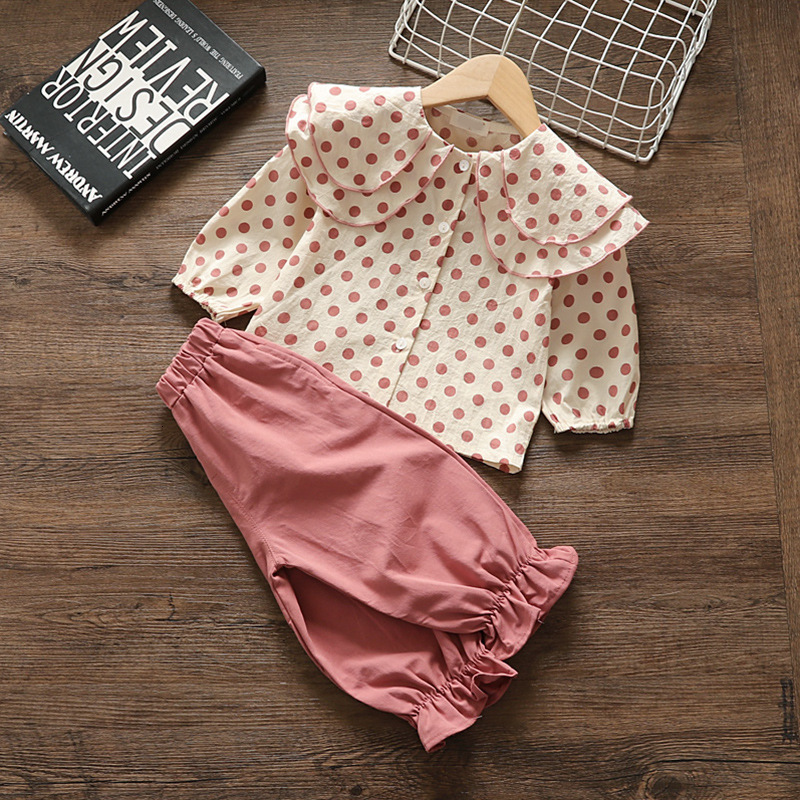 

2021 New Children Clothes Suit Autumn Toddler Dot Baby Girls Shirt+pant 2pcs/set Kids Outfit Girl Clothing Sets 0-3y Rpzu, Pink