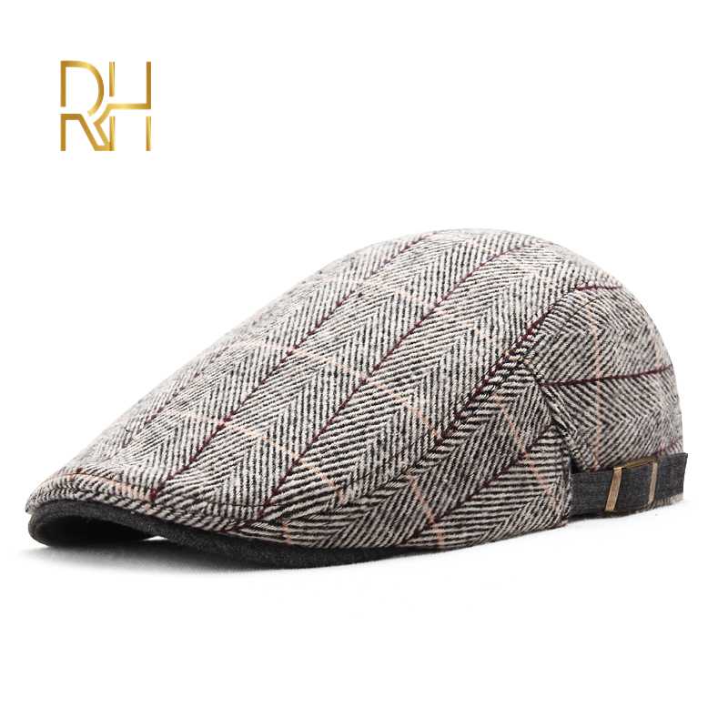 

Men's Newsboy Beret Driver Hats Plaid Gatsby Cap Ivy Hat Golf Driving Checked Flat Cabbies Men Autumn Cap Beanie RH, Dark grey
