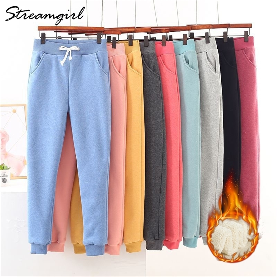 

Winter Thick Plus Size Sweatpants Women High Waist Fleece Trousers Casual Pants For Women Winter Velvet Gray Women' Sweatpants 201118, Yellow