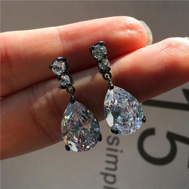 

Luxury Female Crystal White Water Drop Earrings Fashion Black Gold Wedding Earrings Vintage Long Dangle For Women
