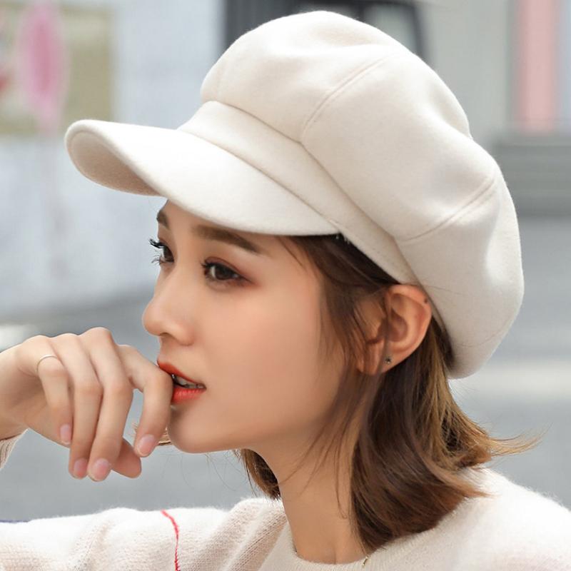 

Auutmn Winter Hats for Women Solid Plain Octagonal Newsboy Cap Men Ladies Casual Wool Hat Winter Beret Women Painter Cap, Black