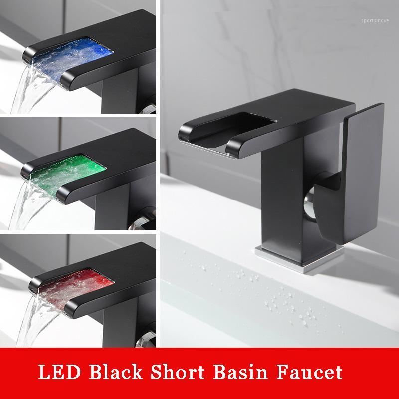 

BAKALA black/chrome/white LED Basin Faucet Watefall Sink Taps Colors Change with Temperature Bathroom Mixer Brass1