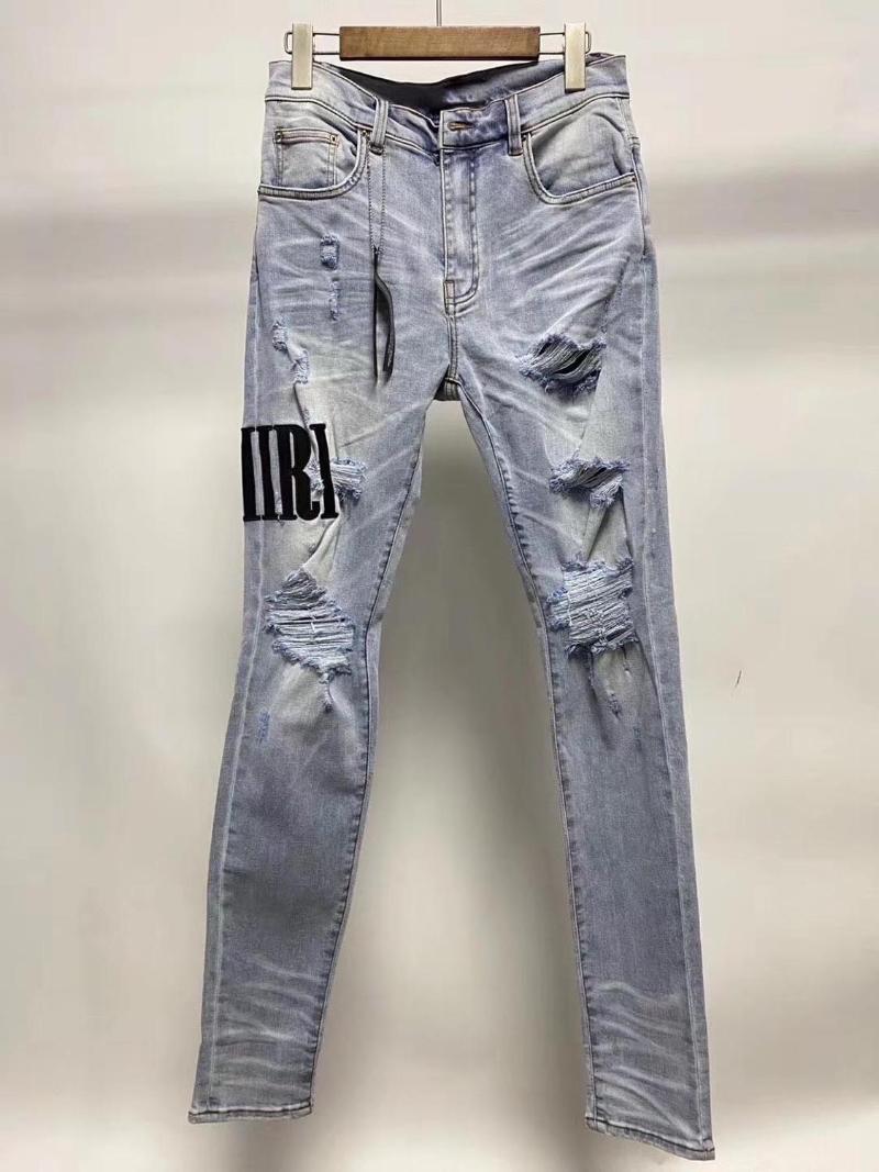 

men logo embroidery distressed skinny blue jeans, As pic