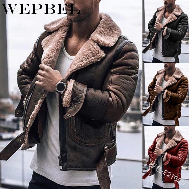 

Men' Down & Parkas WEPBEL Men' Winter Jacket Outwear Handsome Lapel Fur One Lamb Wool Clothing Suede Casual Loose Cold And Warm Coat1, Dark brown