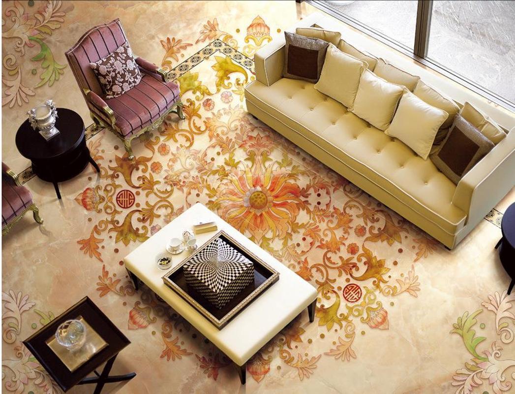

3d floor painting wallpaper European pattern embossed sofa backdrop 3d wallpaper pvc flooring1, As pic