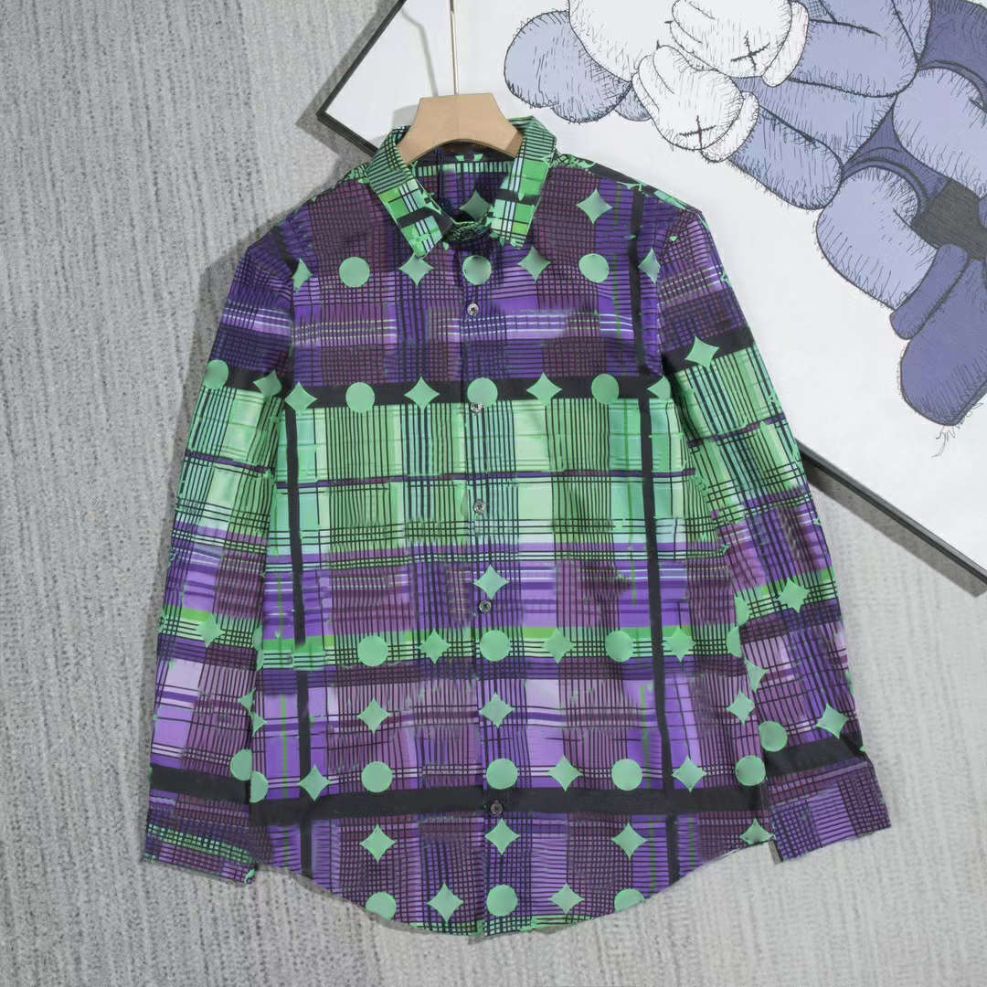 

1A97EA Mens Shirts Top Neon Check Oversized Business quality blouse Long Sleeve Solid Color Slim Fit Casual Business clothing Long-sleeve shirt, No pay