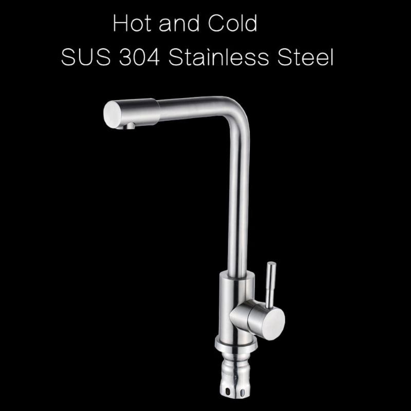 

304 Stainless Steel Single Handle Single Hole Kitchen Faucet Mixer Sink Tap Kitchen Faucet Modern Hot and Cold Water Tap