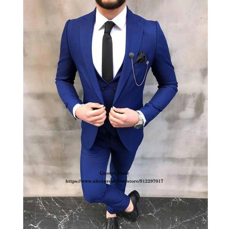 

Men's Suits & Blazers Mens Slim Fit Classic Blue Peaked Lapel Wedding Groom 3 Piece Set Formal Business Blazer Terno Masculino Jacket+Vest+P, Champagne