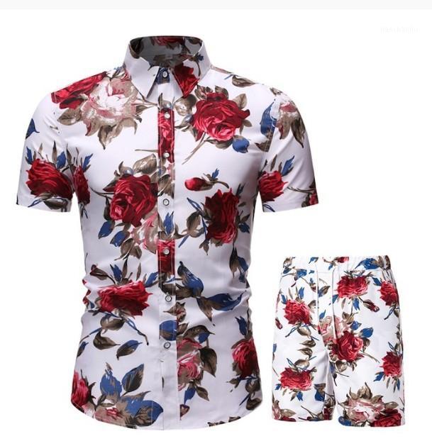 

Mens Clothing Set 2020 Summer Mens Punk Rock Party Suit Mens Club Beach Tracksuits 2020 Boardshorts + Casual Print Shirts 2 Piece Sets1