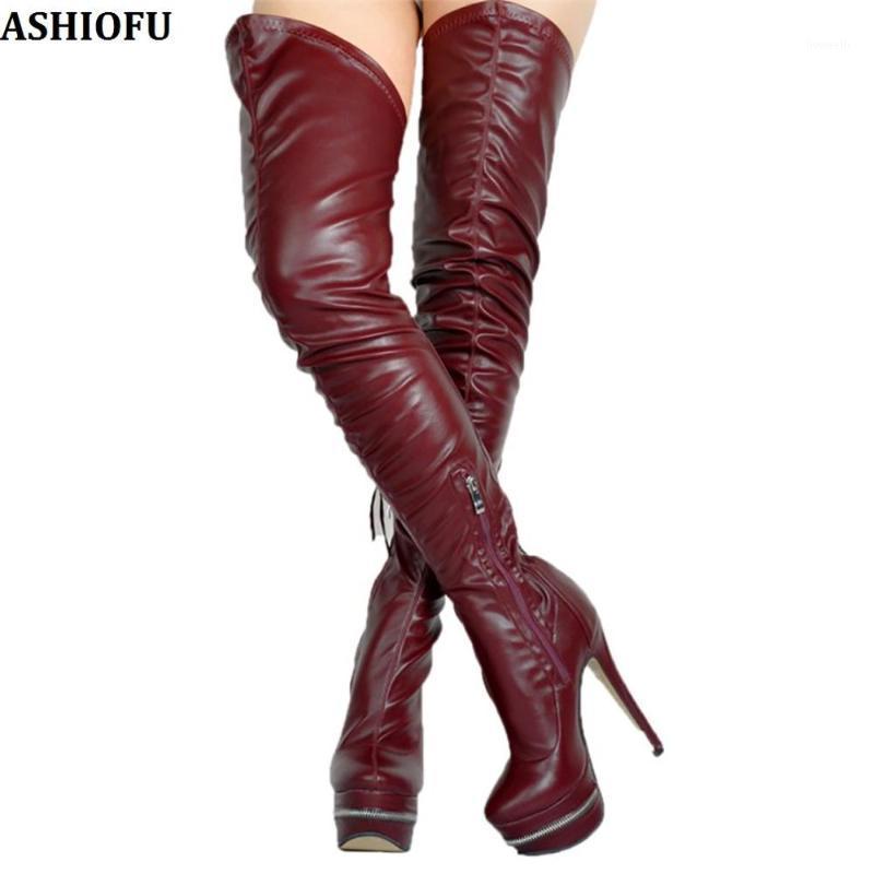 

ASHIOFU New Handmade Womens Over Knee Boots Night-club Party Sexy Thigh High Boots Winter Fashion Prom Long Shoes1, As pic