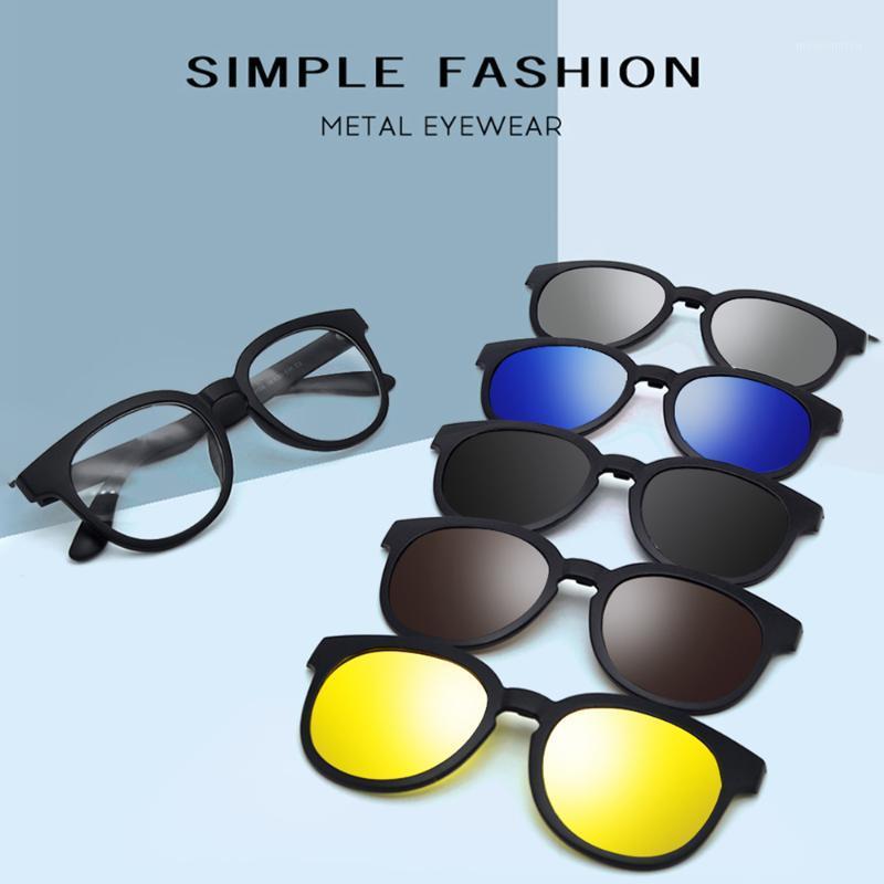 

Natuwe&Co Retro Magnetic Clip on Sunglasses Men Polarized 5pc/Set Clear Lens Glasses Frame 48-19-140 mm1