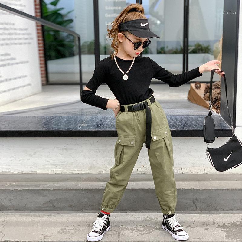 

Autumn Clothes For Girls Long Sleeve Solid Shirt+Pants 2PCS Costume For Girls Teenage Kids Clothes 4 5 6 7 8 9 10 11 12 13 14Yrs1, Army green