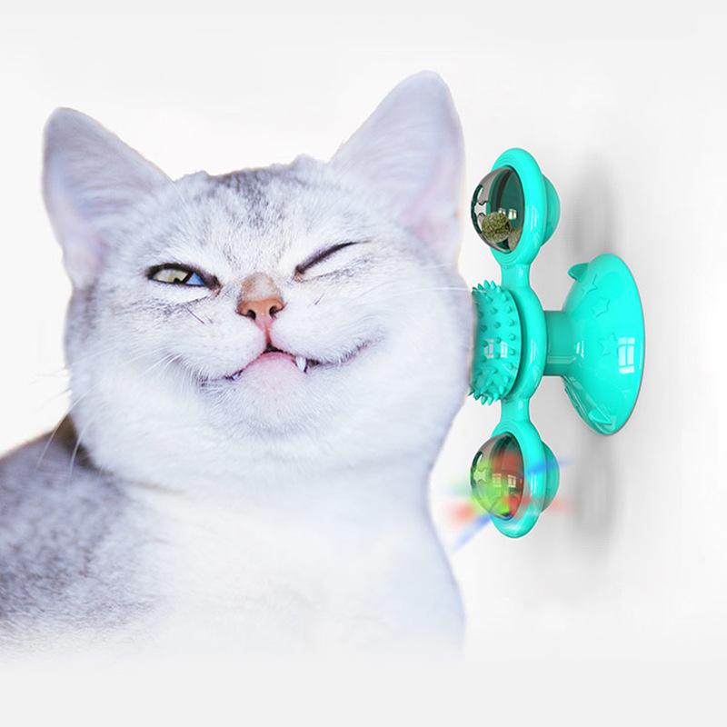 

Windmill Toys For Cats Puzzle Whirling Turntable With Brush Cat Play Game Toys Windmill Kitten Interactive Supplies WY71403