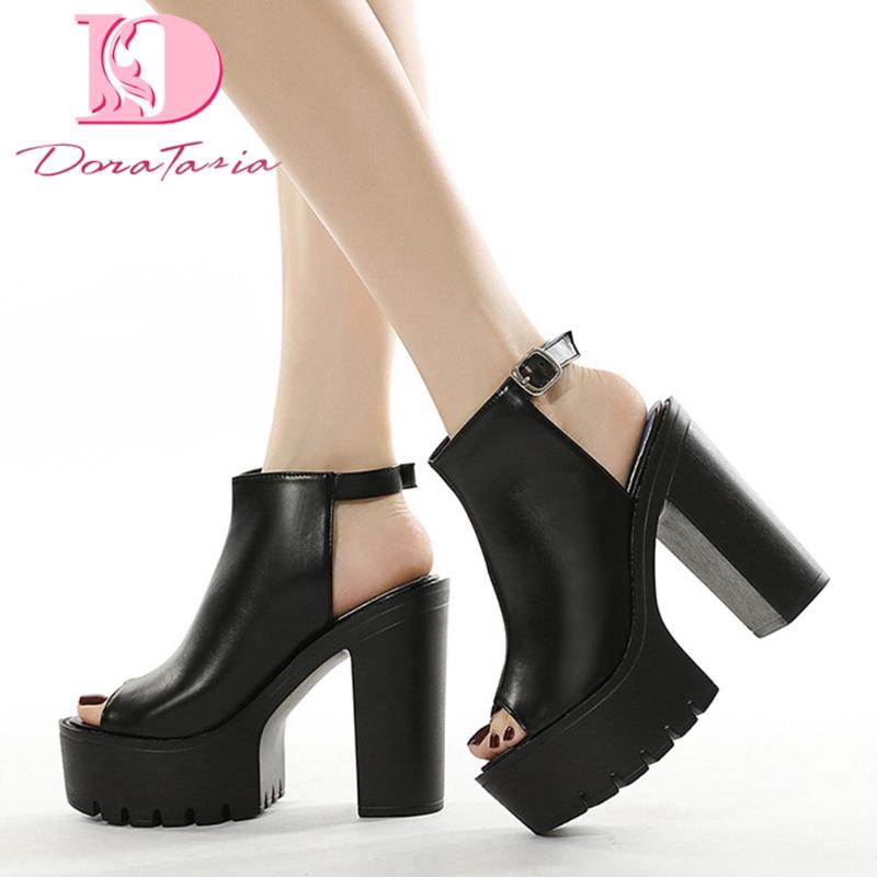 

DoraTasia New Ladies Platform Summer Sandals Fashion Thick High Heels Sandals Women 2021 Mature Office Daily Shoes Woman, Black