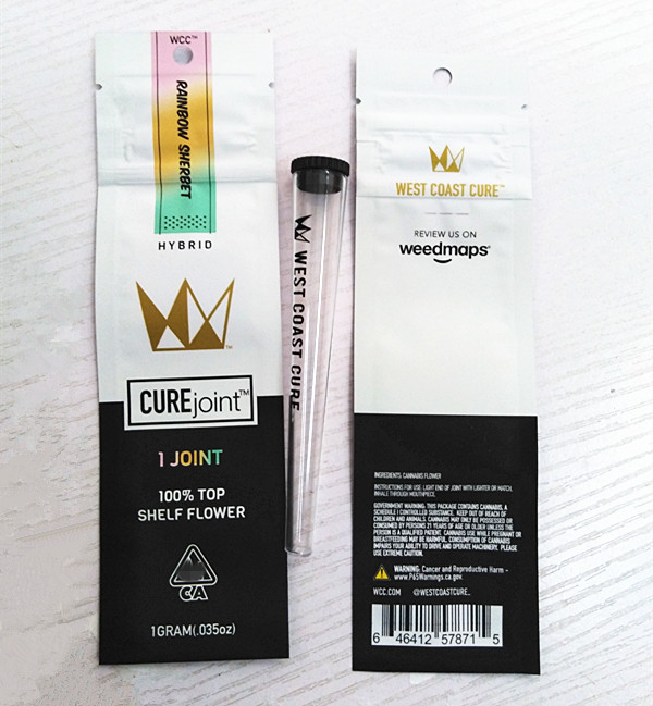 

2020 new West Coast Cured Joints bags plastic tubes King Size Cone Tube Container Pre Roll Packaging 1 pack fast shipping