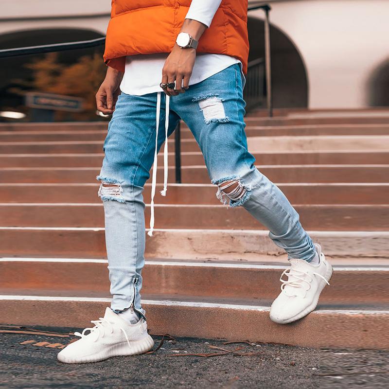 

Jeans Men New Spring Autumn Fashion Casual Eurocode Men' Blue Hole Trouser Legs Zipper Slim Hip Hop Men' Jeans