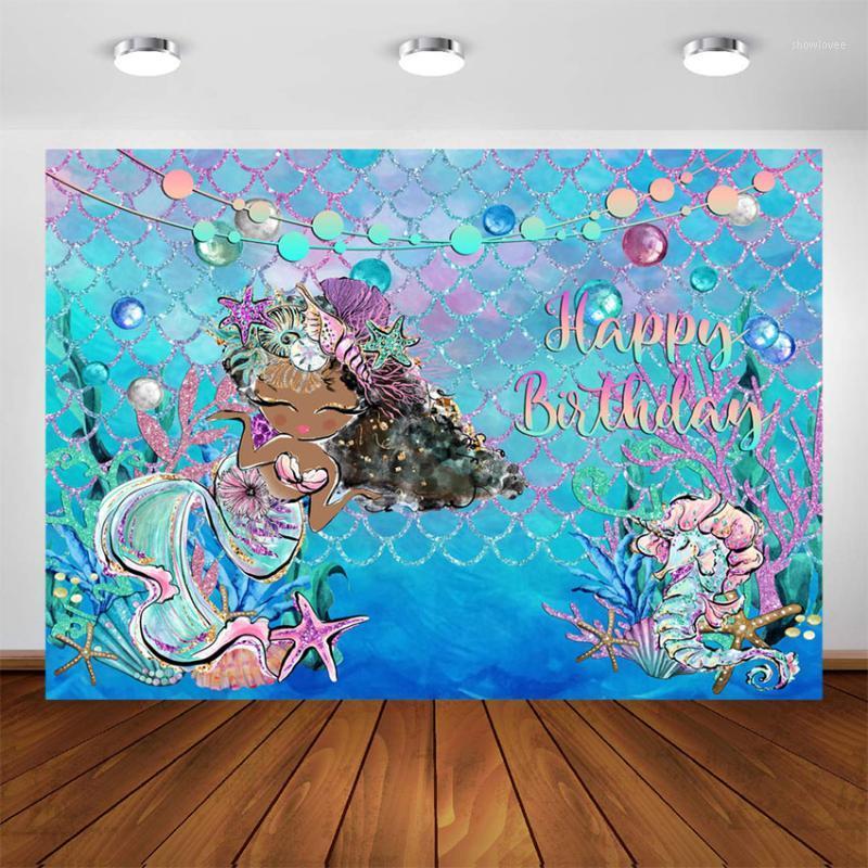 

Background Material Under The Sea Little Mermaid Backdrop Shell Grass Scales Ocean Pography Backdrops Baby Girl Birthday Party Decoration1