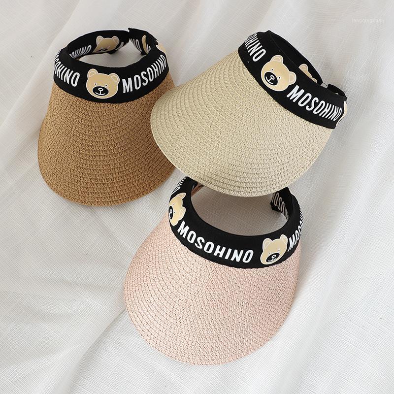 

Wide Brim Hats Summer Straw Sun Caps UV Protection Hat For Men And Women Parent Kids Empty Top Visor Hat1, White