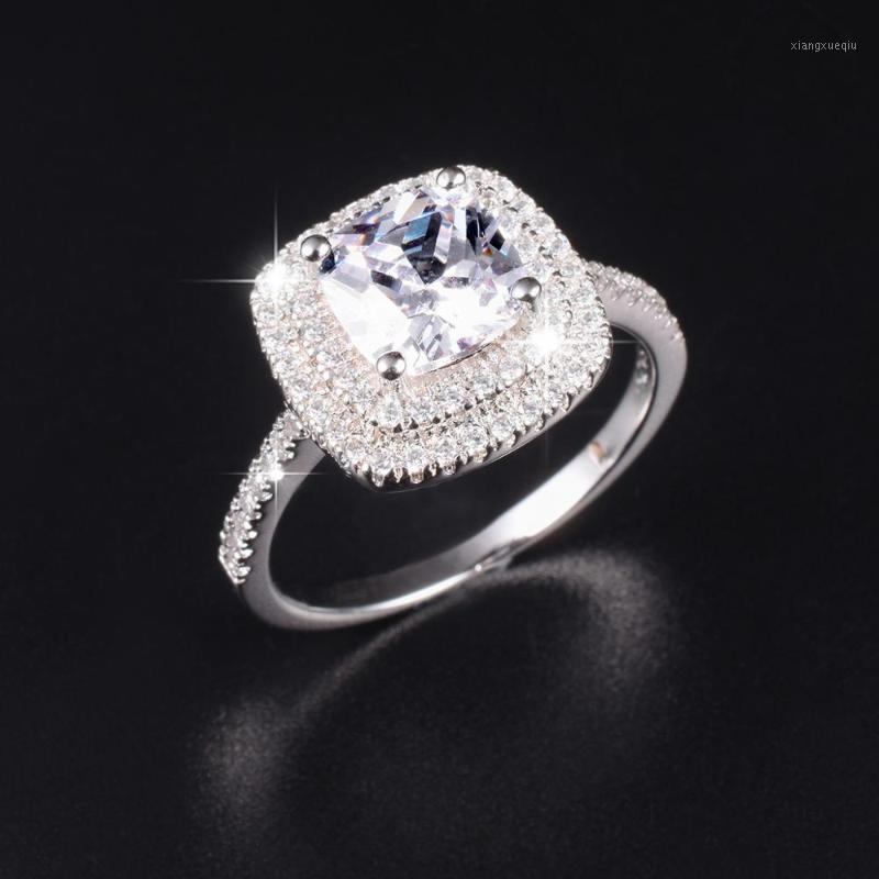 

Cluster Rings Luxury 925 Sterling Silver Ring Finger Cushion Cut 4ct Diamond Engagement Wedding For Women Jewelry Gift, Golden;silver