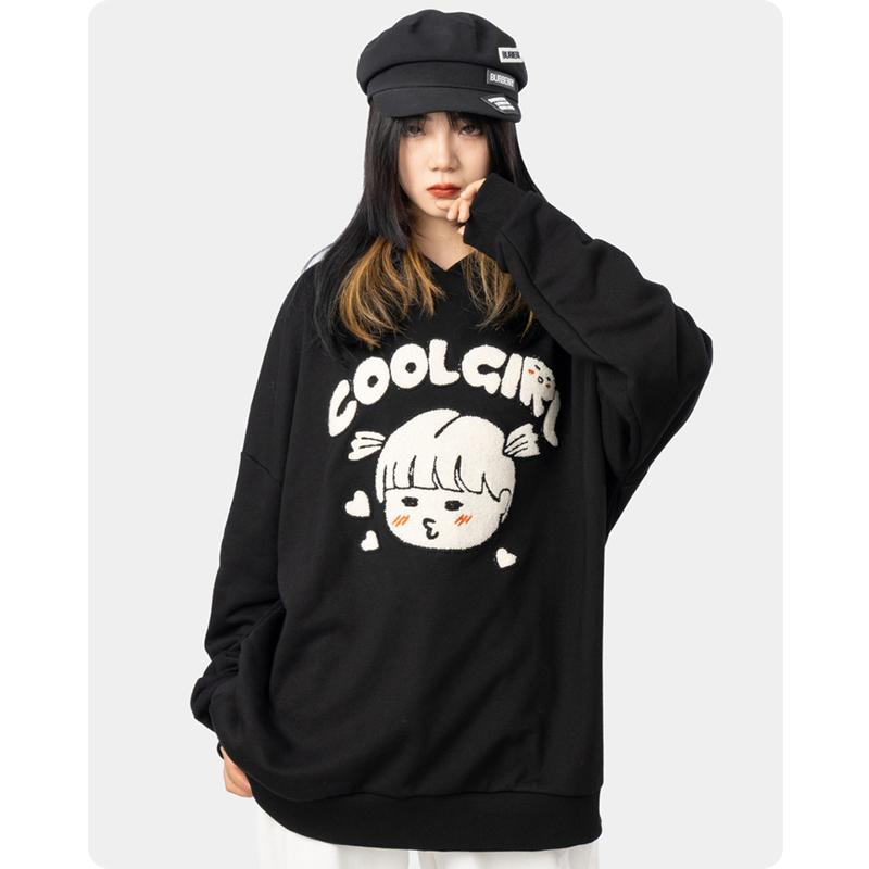 

Men's Hoodies & Sweatshirts 2022 Leisure Cartoon Hooded Cotton Fleece To Loose Three-dimensional Decorative Cloth Embroidered Coat, Black