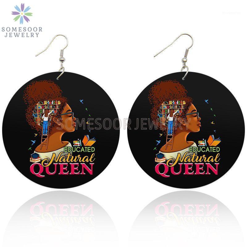 

SOMESOOR Educated Natural Queen Wooden Drop Earrings Inspiring Black Art Design Afro Beauty Wood Dangle Jewelry For Women Gifts1