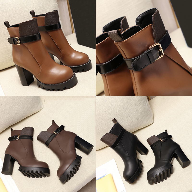 

Australia Womens Ankle Martin Boots With First Layer Calfskin Buckle Platform High Heels Booties 2020 Ladies Fashion Winter Combat Boots, Original box