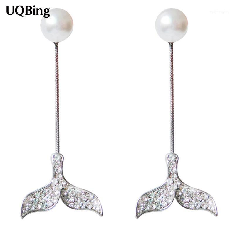 

Stud Wholesale 925 Sterling Silver Fish Tail With Pearl Earrings Pendientes Plata Brincos, Golden;silver