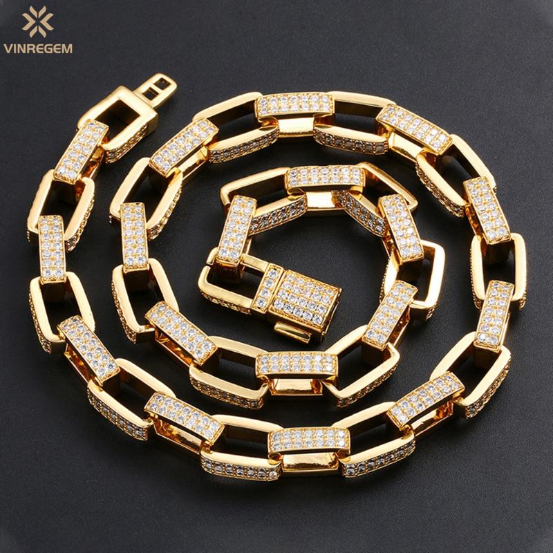 

Chains Vinregem Hip Hop Rock 100% 925 Sterling Silver Created Moissanite Gemstone Luxury Men Box Chain Necklace Fine Jewelry Wholesale