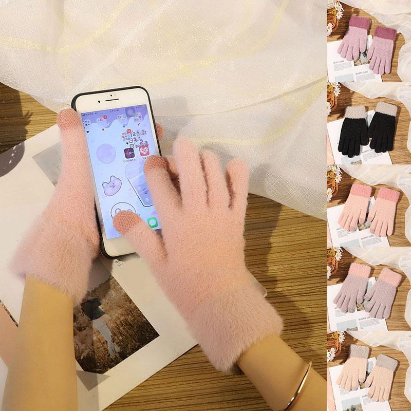 

Knitted Winter Gloves Plush Mittens Female Thick Warm Full Finger Touch Screen Gloves Imitation Cashmere1