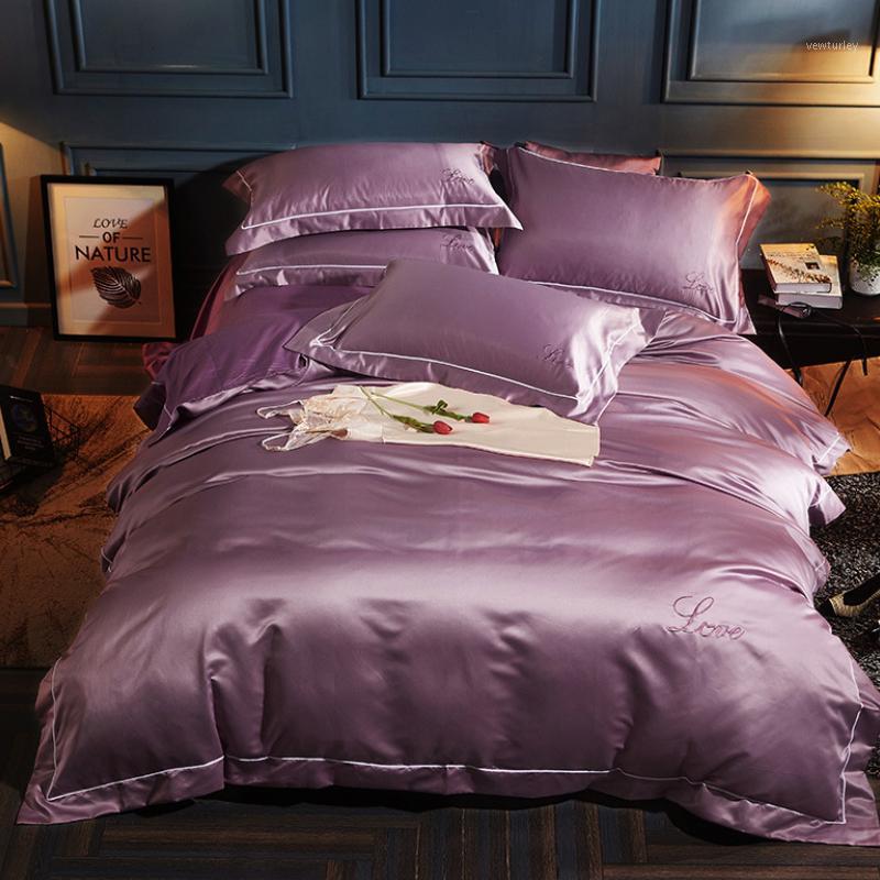 

AB Version Bedding Set Washed Silk Cotton Duvet Cover Embroidery Bedding-Set Solid Color Duvet-Cover DHL Free Shipping1, 10