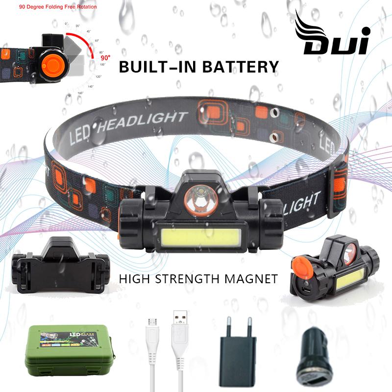 

DUI USB Rechargeable Zoom fishing Headlamp Waterproof cap Light Adjustable 18650 Battery 3W XPE COB LED Headlight frontal torch