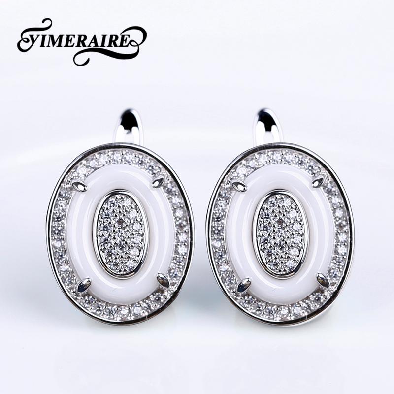

New Fashion Round Black White Ceramic Earrings Bling Crystal Cubic Zirconia Romantic Jewelry For Women Wedding Engagement Gifts