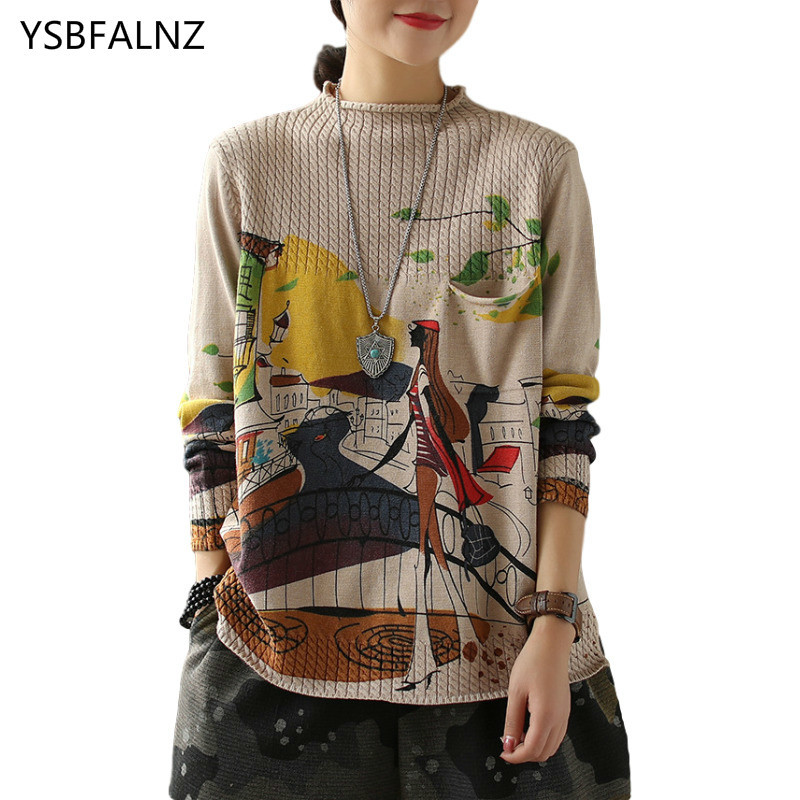 

Mark Clothes Knitted-or-crocheted Ladies Sweaters Women Printed Turtlenecks Cotton Jumpers Plus Size Chandail Grz1, Beige