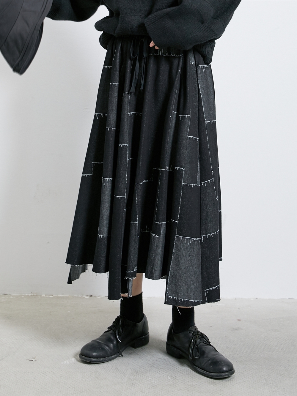 

2021 New S-7xl!! Male Female Spring/black Summer Printed Square Ruffled Skirt KAE7