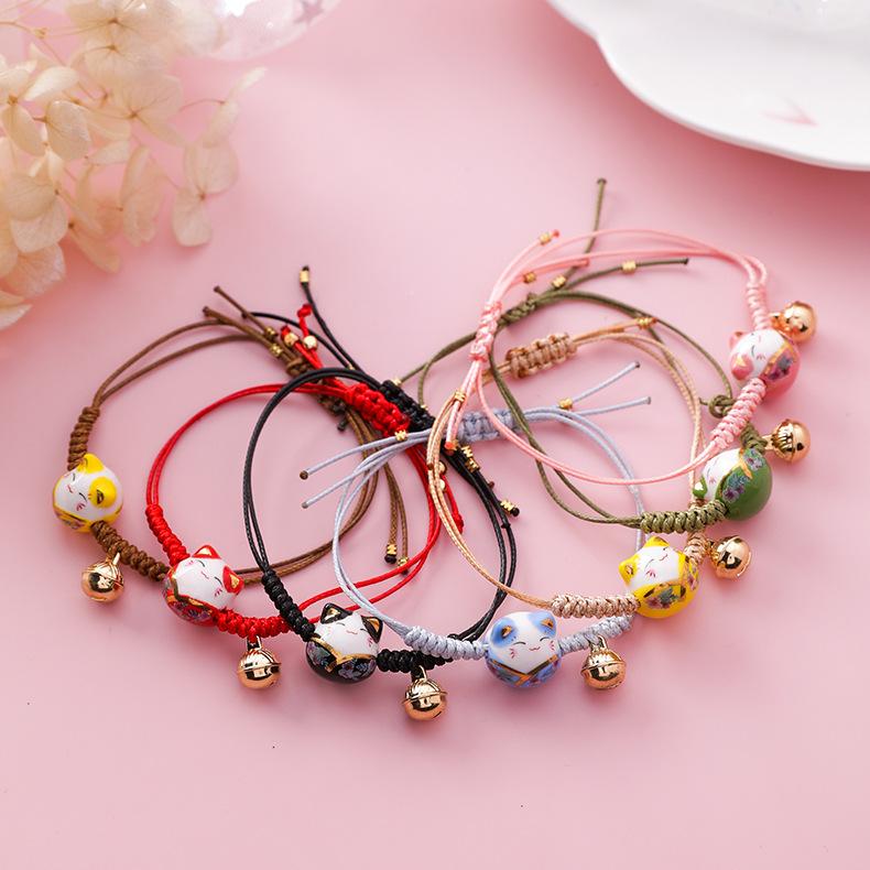 

2020 Korea Sweet Hands Accessories Lucky Big Cat Bells Bracelet For Women Fashion Jewelry Handmade Weave Bracelets & Bangles