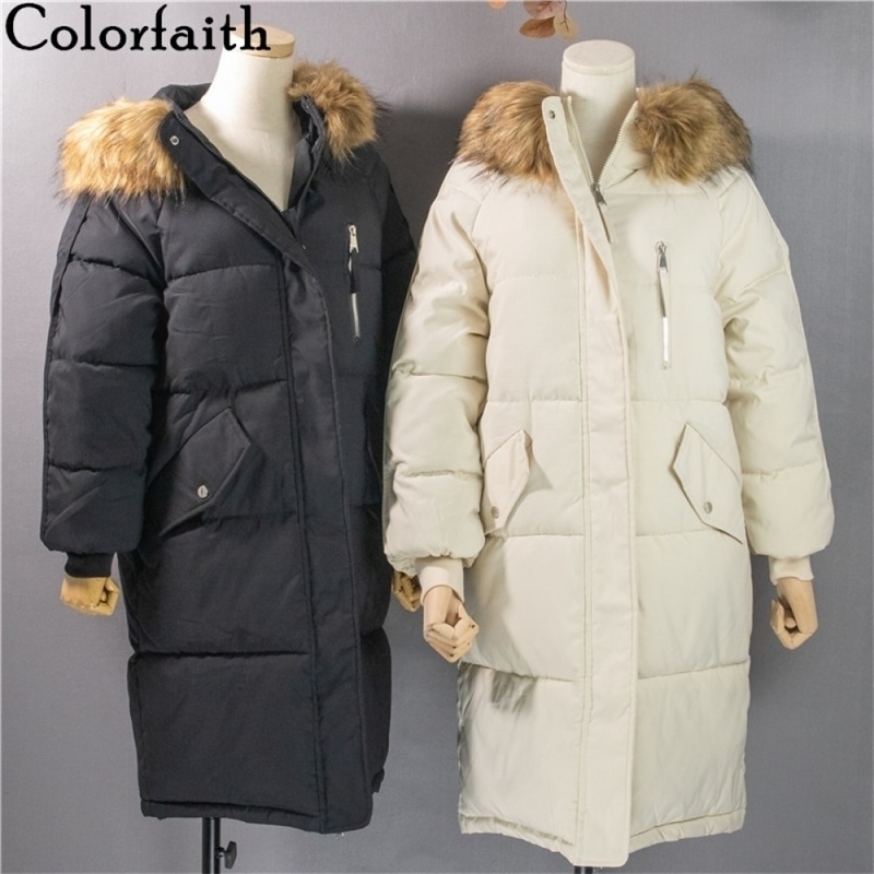 

Colorfaith New Autumn Winter Women Long Jacket Quilted Office Puffer Parkas High-Quality Hooded Warm Oversize Coat CO810 201127, Grapefruit