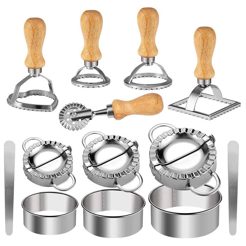 

Dumplings Maker Set, Wooden Handle Dumpling Cutter Tools Dumpling Press Molds Skin Maker (13 Pack)