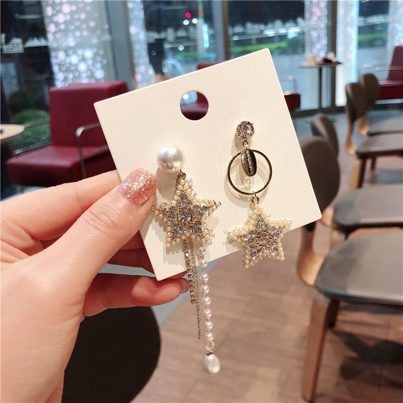 

Korea Style Rhinestone Imitation Pearl Star Asymmetric Drop Earrings for Women Girl Fashion Jewelry Accessories1