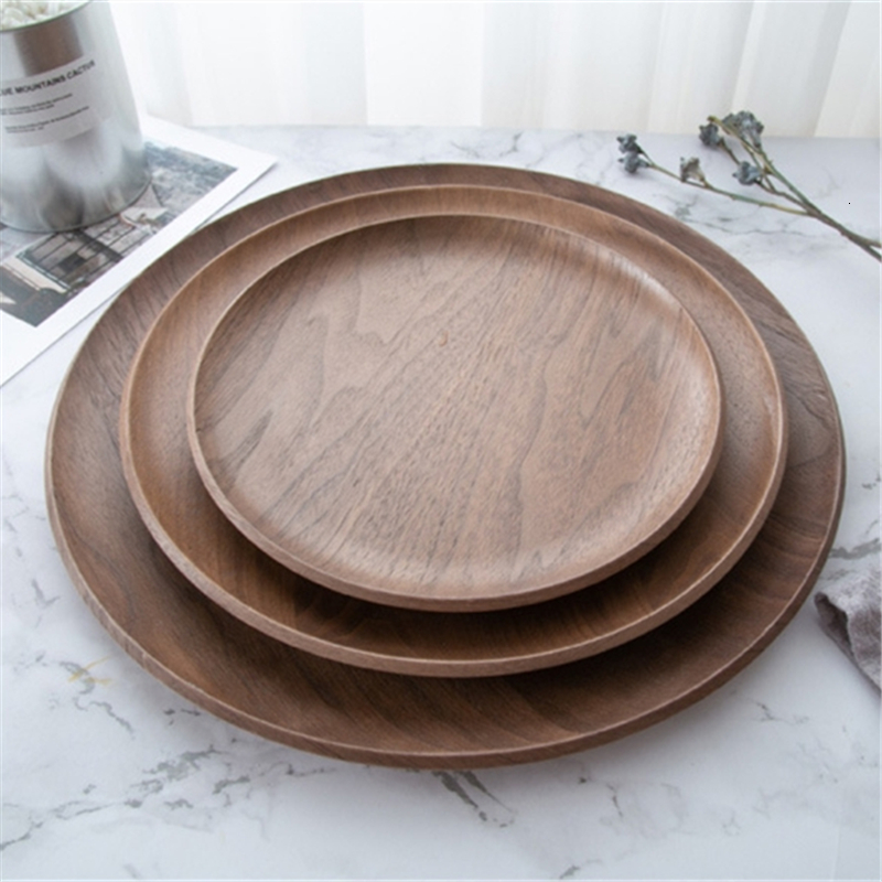 

2021 New Large Size Black Walnut Candy Fruit Dinner Dessert Tea Plate Food Storage Dishes 30/36cm Q37w
