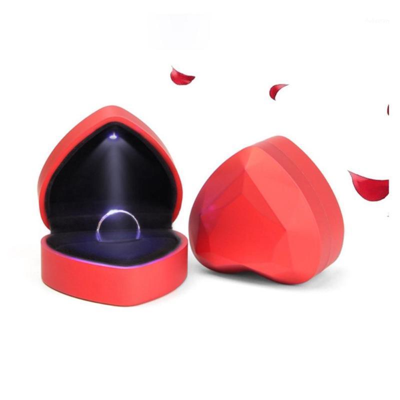 

New House Heart-shaped LED Wedding Ring Pendant Protection Box Display Storage Jewelry Case Velvet Lining 5 Colors Available1
