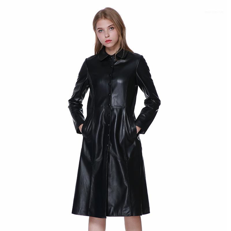

Free shipping.Womens casual style jacket,genuine leather coat.fashion long sheepskin overcoat.femme Brand quality clothes1, Black