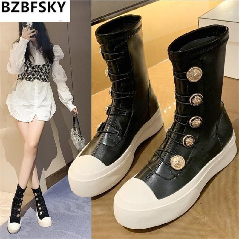 

BZBFSKYBadge retro knight boots fashion boots mid-tube 2021 new autumn and winter net red British style1