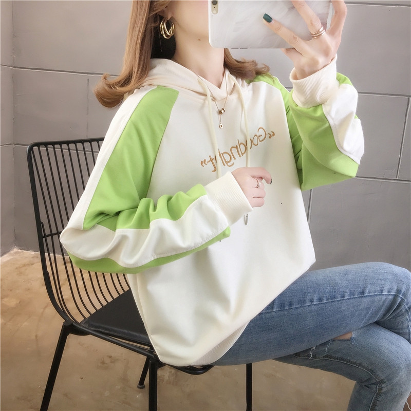 

2021 New Big Size Women Hoodie Pullover Spring Thin Casual Harajuku Female Letter Embroidery Sweatshirt Oversized Hoodies Top Mujer Y381 Bpg, Green