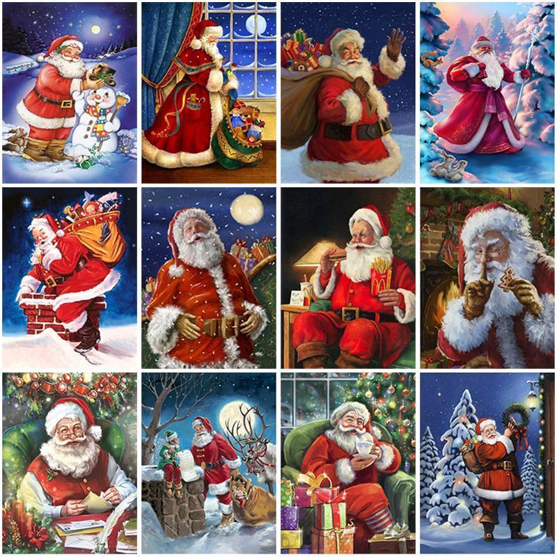 

DIY 5D Diamond Painting Santa Claus Rhinestones Pictures Diamond Embroidery Full Round Drill Mosaic Christmas Gift Wall Decor1